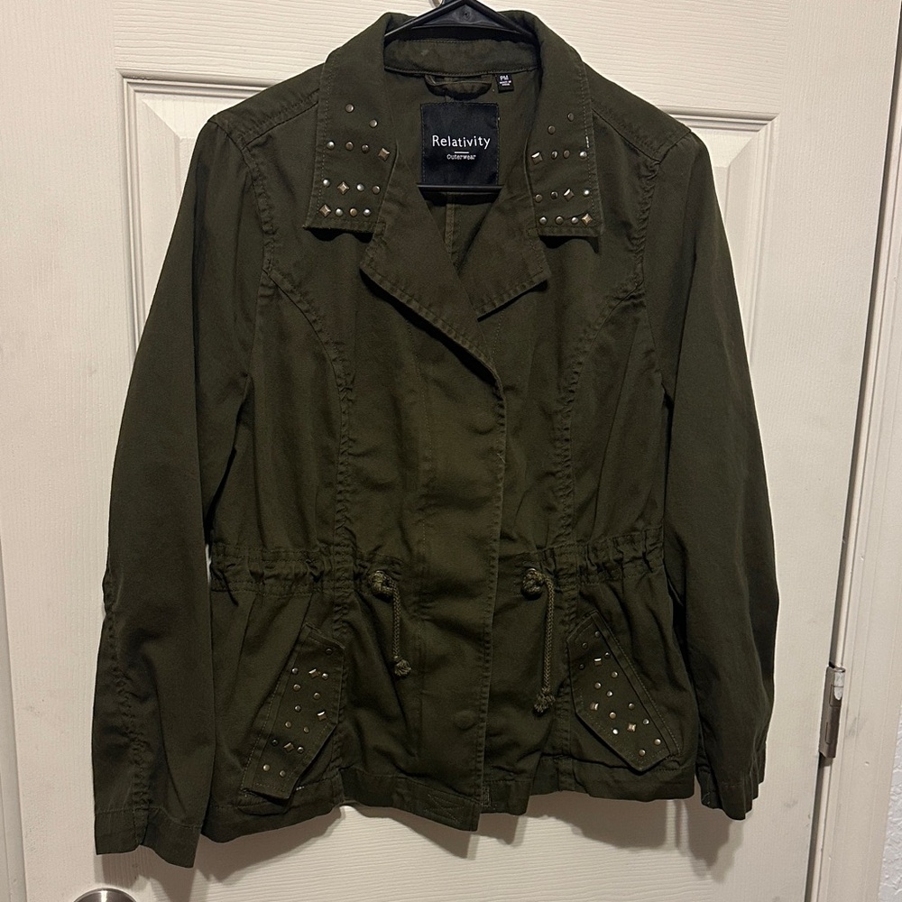 Relativity Women's Dark Green Utility Jacket with Stud Accents